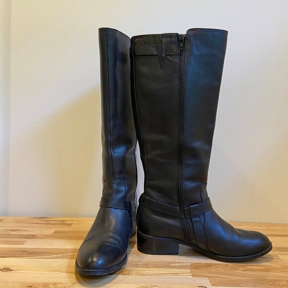 Lauren Ralph Lauren Black Leather Knee-High Margarite Boots Size 9 Buckle Detail - Picture 7 of 16